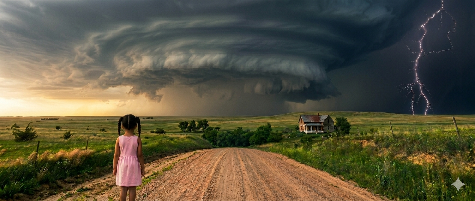 A supercell storm forming over the central Texas plains
